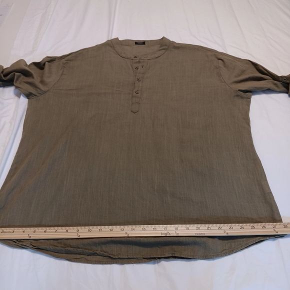 COOF ANDY Cotton & Hemp Long Roll up Sleeve Olive size XXL Men Henley Shirt - Picture 11 of 15